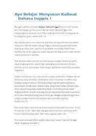 Yap, materi bahasa inggris ada buanyaaakk banget. Doc Ayo Belajar Menyusun Kalimat Bahasa Inggris Frensy Anggara Academia Edu