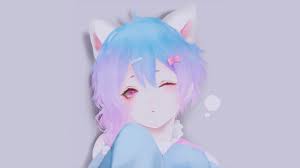 This anime girl with blue hair may not be as cool as she seems. Wallpaper Manga Anime Girls Simple Background Minimalism Purple Hair Blue Hair Nekomimi Purple Eyes 1920x1080 Lapse 1436539 Hd Wallpapers Wallhere