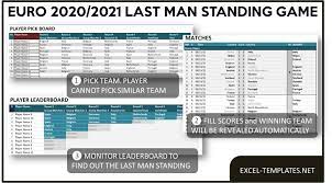 Euro 2020 wall charts and excel predictions spreadsheets Euro 2020 2021 Last Man Standing Game Template Excel Templates