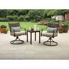 Outdoor Patio Bistro Set Side Table 2 Comfy Swivel Chairs W Cushions Pillows Better Homes And Gardens Garden Patio Furniture Better Homes Gardens