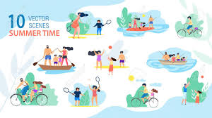 Pin the circles on different walls in the the kids loved this game. Family Summer Time Scenes Summer Vacation Activities Trendy Royalty Free Cliparts Vectors And Stock Illustration Image 133698157