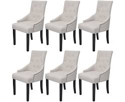 6x Dining Chairs Polyester Cream Fabric Upholstery Padded Seat Wood Leg Dining Chairs Dining Room Chairs Rattan Dining Chairs