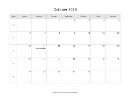 These are some of the pages of our free printable 2020 coloring calendar. Free 2019 Calendar Blank October Template Horizontal Free Calendar Template Com