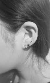Tiny Perfect Line Moon Tattoo On Ear Micro Tattoo Tattoos Moon Ear Tattoo