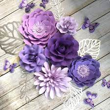 Purple flowers, purple wedding flowers, purple paper flowers, cardstock flowers, paper flowers , mother's day flowers. Purple Paper Flowers With Butterflies Wall Decor 6 Piece Set Purple Giant Flowers With Silver Leaves Purple Nursery Flowers Backdrop In 2020 Paper Flowers Flower Nursery Butterfly Wall Decor