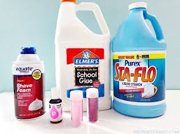 The Ingredients Needed To Make Pink Fluffy Slime With Shaving Cream Fluffy Slime Ingredients Slime Ingredients Pink Fluffy Slime
