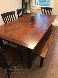 We walk into the dining room area of this nice house and there is this huge all. Custom Farmhouse Table Gorgeous Black Walnut Table Top And Bench Seat Painted Pine Base An Wood Dining Room Table Walnut Dining Table Painted Kitchen Tables