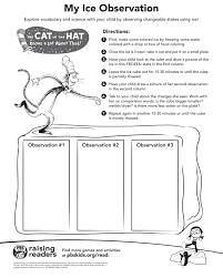 Cat In The Hat Ice Observation Worksheet Learning Science Matter Science Kindergarten Science