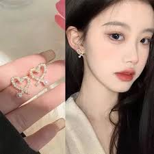 Jeweled Pink|2022 Korean Heart-shaped Pink Opal Drop Earrings