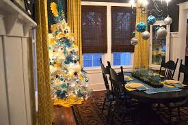A Silver Christmas Tree With Yellow And Turquoise Diy Ornaments Newlywoodwards Christmas Tree Yellow Turquoise Christmas Turquoise Christmas Tree