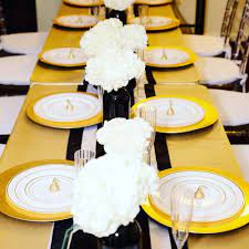 White seats, black tables, monochrome table runners and black and white dishes and glasses will become your base. Gold Black And White Birthday Party Ideas Photo 1 Of 31 Catch My Party