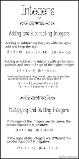 Integers Chart Or Bookmark Cynces Place