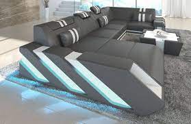 Sectional Sofa In Genuine Leather New Jersey U Shape Cornersofa Led Lighting Usb Modern Sofa Living Room Sofa Design Living Room Sofa Design