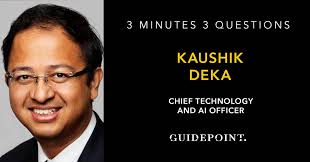 3 minutes, 3 questions. Check out this very brief but impactful convo with  our Chief Technology and AI officer, Kaushik Deka, as he talks about his  vision for AI at Guidepoint. Link
