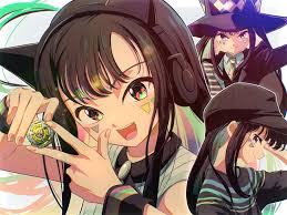 tkoknmy0321, nanairo multi, beyblade, beyblade x, highres, 1girl, animal  ear headphones, animal ears, beyblade (object), cat ear headphones, chest  jewel, facial mark, fake animal ears, flat chest, formal clothes, gem, hat,  headphones,