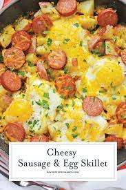 Sausage And Egg Skillet Is A Delicious Breakfast Skillet With Andouille Sausage Breakfast Sausage Recipes Breakfast Casserole Easy Breakfast Recipes Casserole