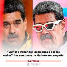El presidente de Venezuela, Nicolás Maduro, lanzó una amenaza en caso de no  ganar las elecciones, advirtiendo que podría haber ''paz o guerra'' y un  ''baño de sangre''.  https://www.laprensa.hn/fotogalerias/mundo/vamos-ganar-buenas-malas-amenazas-maduro  ...