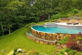 How To Build A Pool What To Do With A Sloped Backyard Sloped Backyard Backyard Pool Landscaping Swimming Pools Backyard