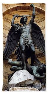 Patron saint statues, blessed mother statues Paris Saint Michael Archangel Statue Monument St Michael Fountain Square Beach Towel For Sale By Kathy Fornal