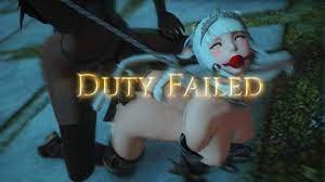 bad end ball gag bdsm bent over bondage chain collar dominated  duty failed english text eyes rolling back female final fantasy final  fantasy xiv from behind futanari gagged gameplay