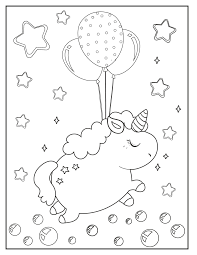 Een Eenhoorn Kleurplaat Met Ballonnen Kleurplaat Eenhoorn Tussen De Sterren