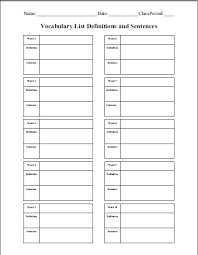 blank vocabulary terms sheet student handouts