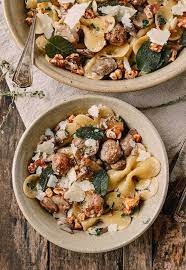 Winter Pasta W Sausage Meatballs Walnuts Crispy Sage Recipe Winter Pasta Winter Pasta Recipes Pasta Dishes