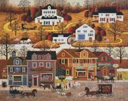 Free stitching pattern creator and generator. Charles Wysocki Cross Stitch Hawk River Hollow Autumn Scenes Cross Stitch Cartoon Illustration