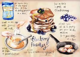 Blueberry Pancakes Recipe Illustration Leona Beth Pearson S Portfolio In 2020 Food Illustrations Recipe Drawing Watercolor Food