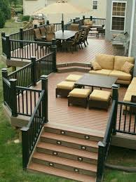 Trex Decking With Built In Lighting Multi Level Deck With Custom Railing And Deck Furniture Buildingad Patio Deck Designs Backyard Patio Designs Patio Design