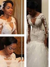 Absolute Lovely Mermaid Style V Neck Lace Floor Length Tulle Wedding Dresses Joybetty Online