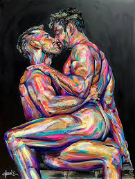 Intimate Gay Couple Painting by Jason Ebrahimi | Saatchi Art