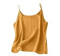 Fglymey Womens Ramie Camisole Tank Tops Causal Solid Color Linen Camisole  Summer Casual Top Yellow M