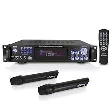 Pyle 4 Channel Home Audio Power Amplifier 3000 Watt Stereo Receiver W Speaker Selector Am Fm Radio Usb Headphone 2 Wireless Mics For Karaoke Great For H Power Amplifiers Usb Radio Usb Headphones