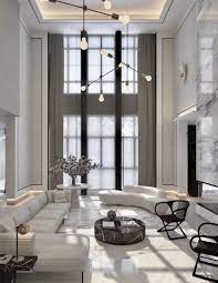 It gives the effect of a huge room; Pin By Toby Wu On International Fan High Ceiling Living Room Black And White Living Room Luxury Living Room