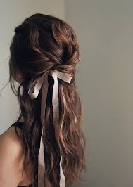 Hairstyles With Ribbons Half Up Half Down Hairstyles Cool Bridal Hairstyles Textured Updo Cool Wedding Hairstyles Balayage Hair In 2021 Ribbon Hairstyle Long Hair Styles Hair Styles