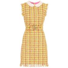 Gucci Tweed Dress 2 195 Liked On Polyvore Featuring Dresses Multicoloured Multi Co Yellow Mini Dress Beige Short Dress Short Sleeve Mini Dress
