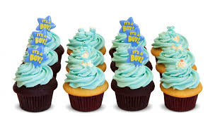 For a boy themed baby shower chocolate cupcakes with blue frosting and sprinkles it s a winner. Baby Shower Boy Dozen Trophy Cupcakes Party