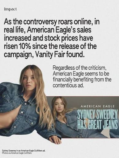 American Eagle's July campaign with Sydney Sweeney (“great genes/jeans”)  sparked major backlash—many called out the eugenics-coded language and male  gaze-heavy visuals, especially since the target was teen girls. While  conservatives loved the “