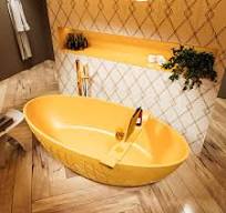 HOLM Freistehende Badewanne solid surface 180x85cm farbe Ocher / Ocher.