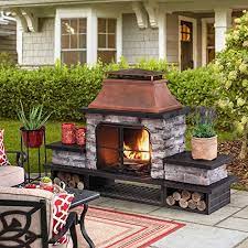 Some popular features for outdoor fireplaces are electronic ignition, venting required and portable. Amazon Com Sunjoy Atticus Wood Burning Fireplace Copper Garden Outdoor