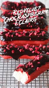 Red Velvet Choc Raspberry Eclairs Recipe Eclair Recipe Raspberry Eclairs Eclairs
