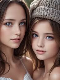 Two young girls wearing blue hats and blue shirts posing for a picture