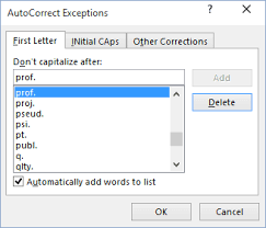 Creating Autocorrect Exceptions Microsoft Office 2016