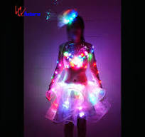 High Quality LED Luminous Exotic Dancewear Lights Show Costume Lingerie  Sexy Stripper Clothing Dresses for Girls 1 Piece White