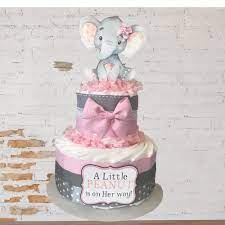 Elephant Diaper Cake In Pink And Gray Virtual Elephant Baby Etsy