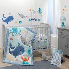 Bedtime Originals Whales Tales 3 Piece Blue Ocean Nautical Baby Crib Bedding Set Walmart Com