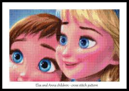 Elsa and Anna Children Cross Stitch Pattern Frozen Cross Stitch Elsa Cross  Stitch Anna Cross Stitch DIY Frozen Pattern Kids Room Decoration