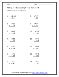 addition and subtraction of money subtraction worksheets addition and subtraction worksheets money worksheets