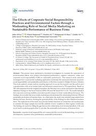 Pdf The Effects Of Corporate Social Responsibility Practices And Environmental Factors Through A Moderating Role Of Social Media Marketing On Sustainable Performance Of Firms Operating In Multan Pakistan